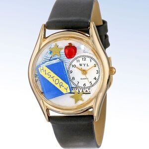 Whimsical Watches C-0640009 Gold-Tone HISTORY TEACHER Black Leather Quartz WATCH